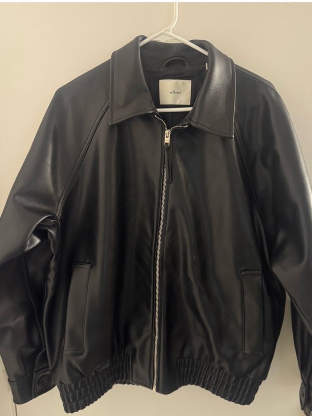 Wilfred Black Faux Leather Bomber Jacket